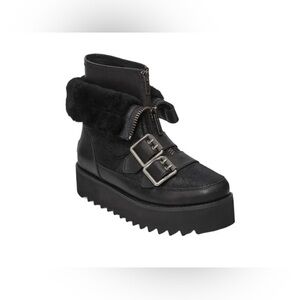 UGG CLASSIC MOTO PUNK MINI BLACK BOMBER SUEDE PLATFORM ANKLE BOOTS WOMEN SIZE 9